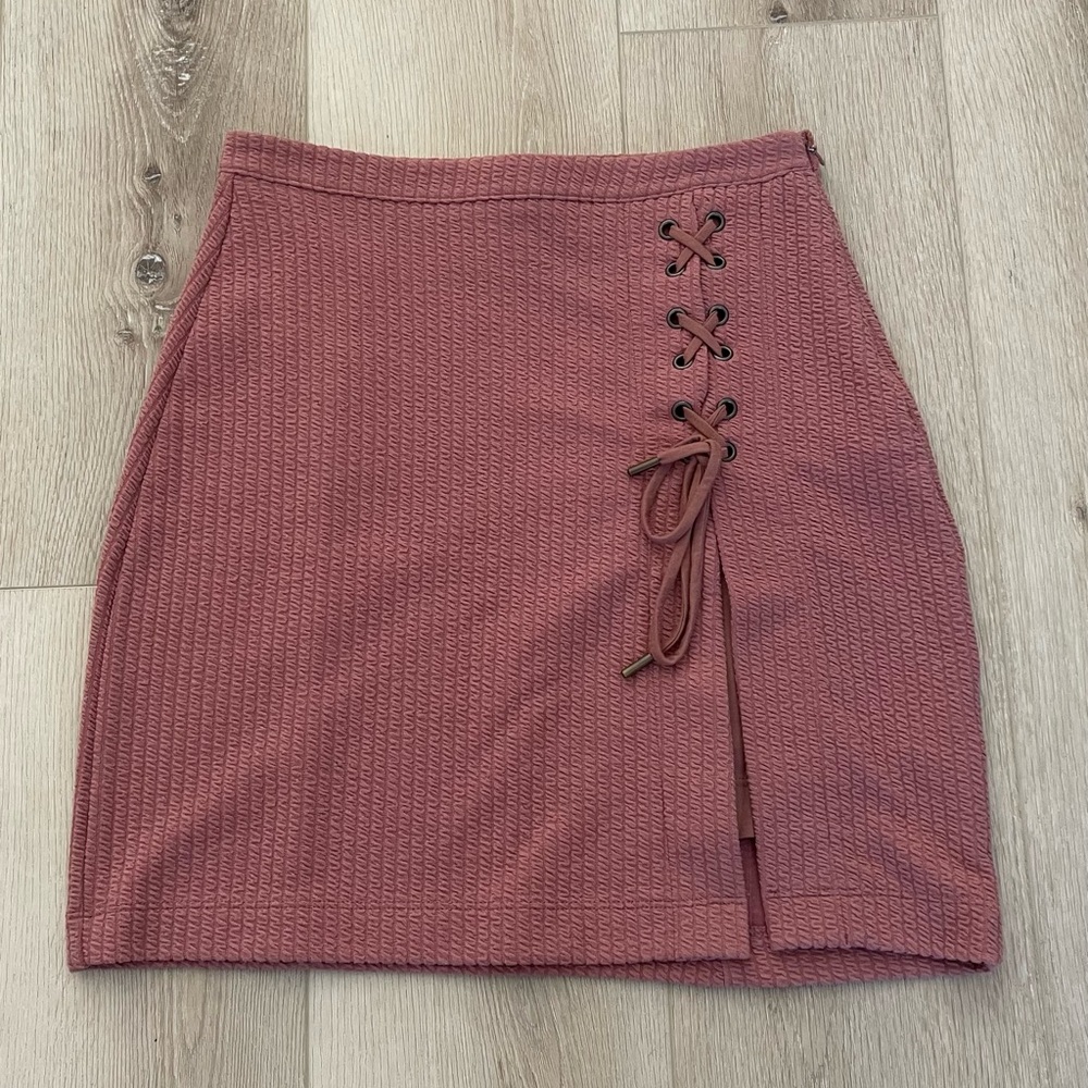 Anthropologie Textured Mauve Lace-Up Mini Skirt